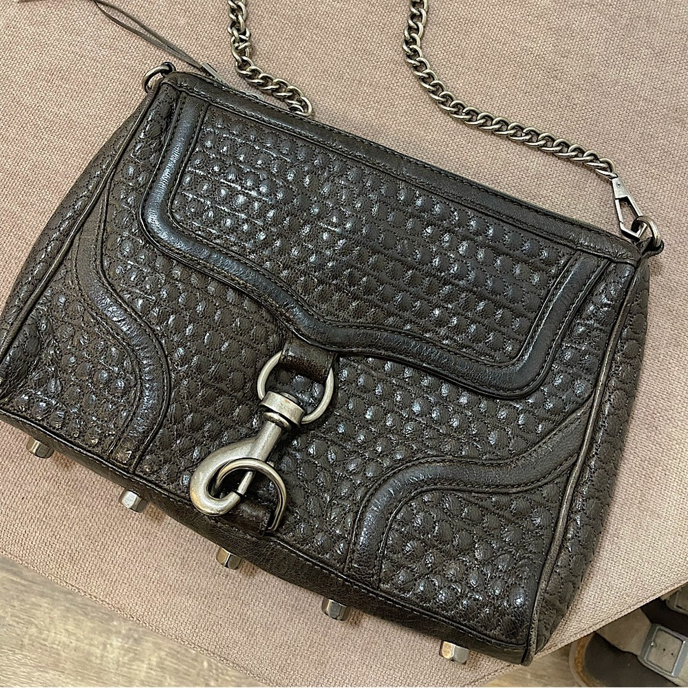 Rebecca Minkoff Quilted Leather MAC Crossbody Taupe Silver Hardware